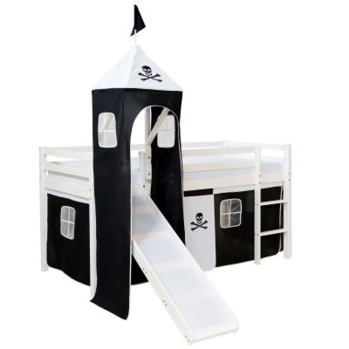 HOMESTYLE4U Lit mi-hauteur - avec rideaux noirs et tour