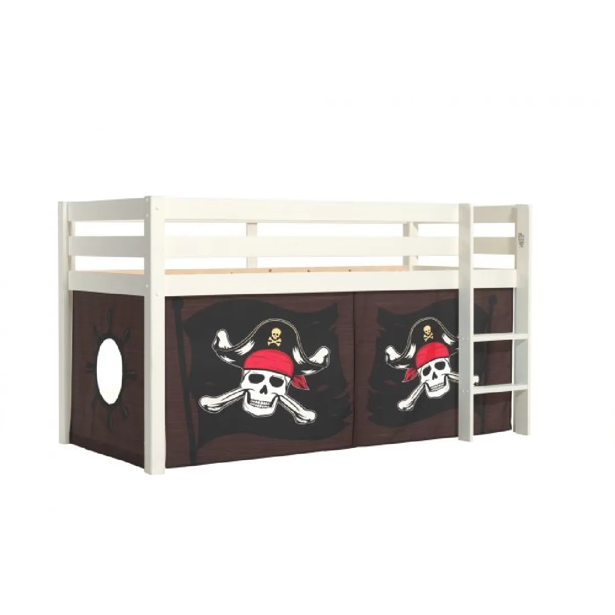 MES Lit surélevé avec échelle - Blanc décor pirates