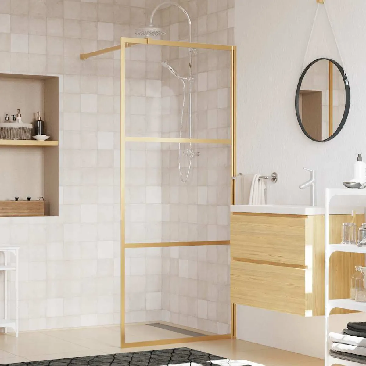Vidaxl Paroi de douche avec verre ESG transparent doré 80x195 cm