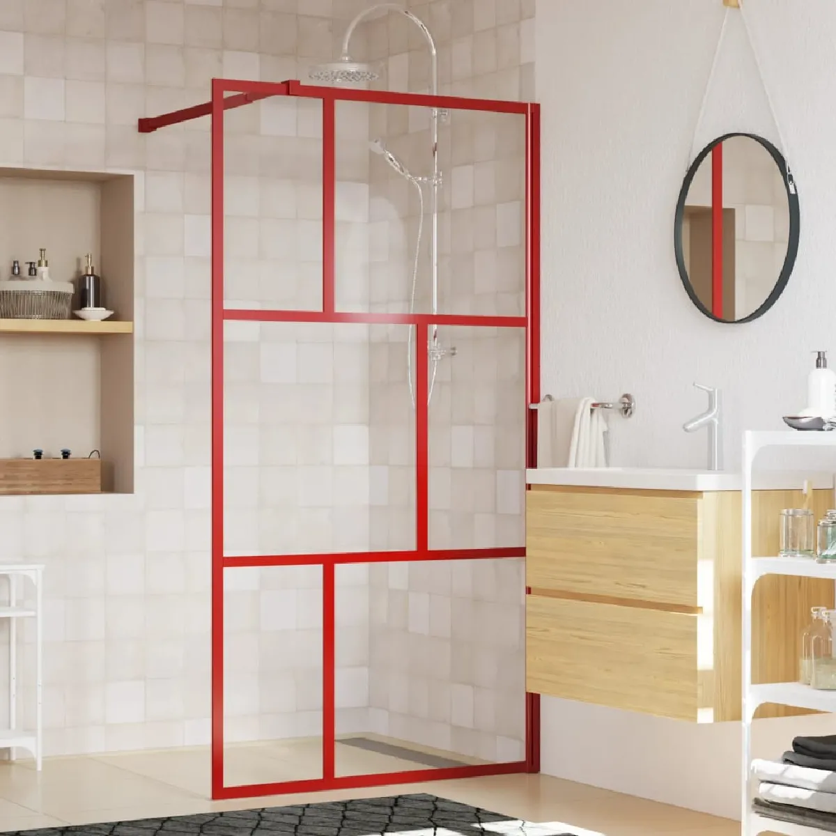 vidaXL Paroi de douche ESG 100x195 cm - Rouge