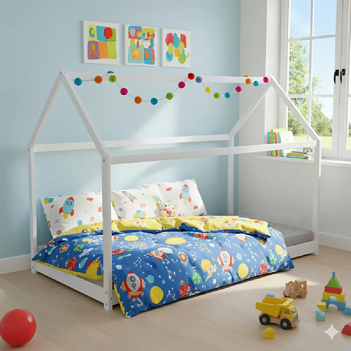 Lit cabane PANDA 90x200 + 1 sommier / Blanc