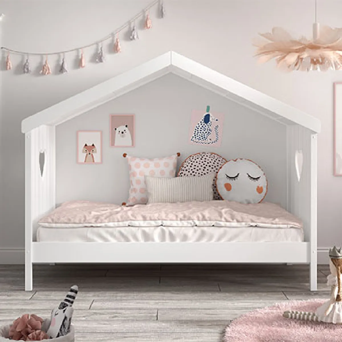 Mes Lit cabane OSIRIS avec sommier - 90x200 cm - Blanc laqué