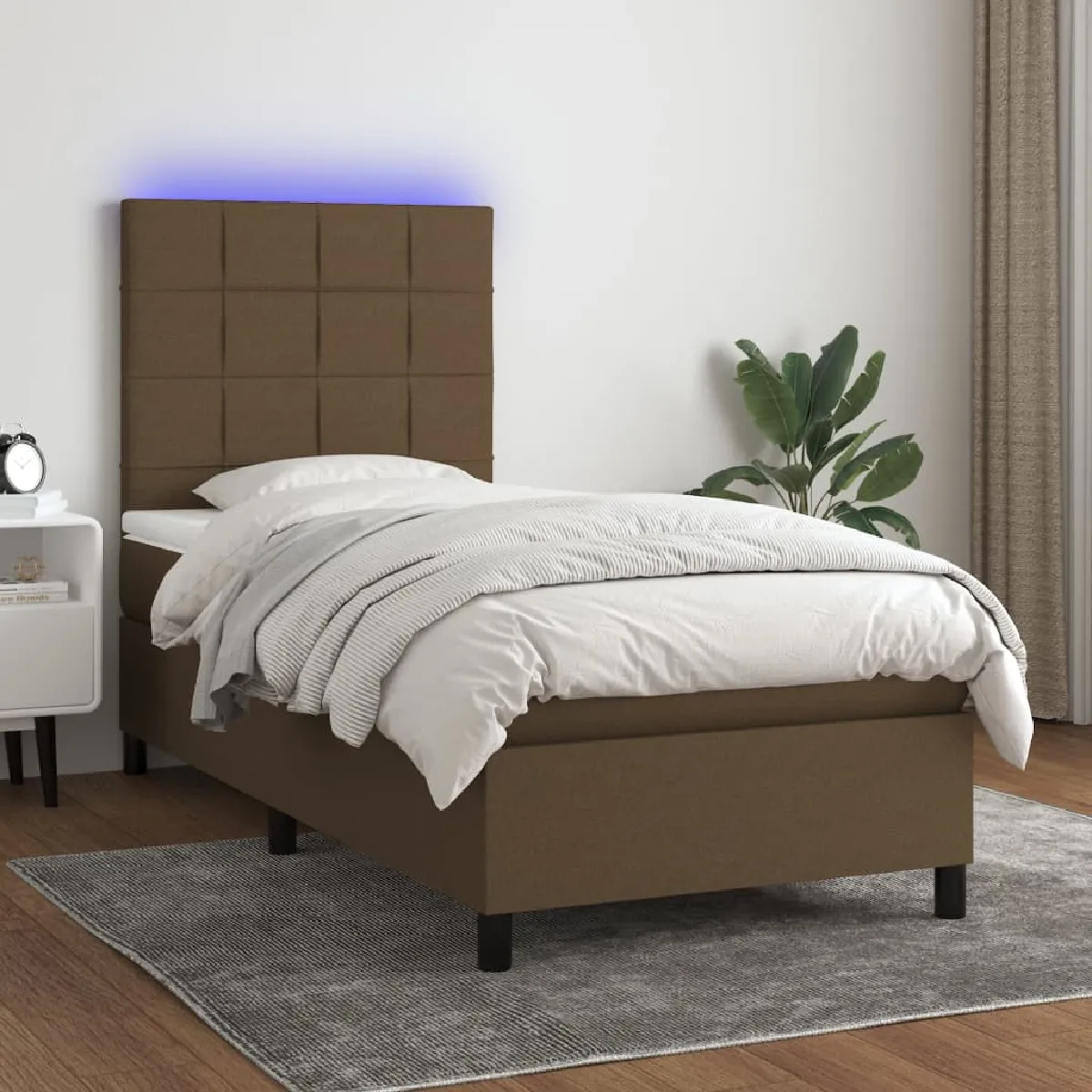 vidaXL Sommier à lattes et matelas avec LED - Marron foncé 80x200 cm