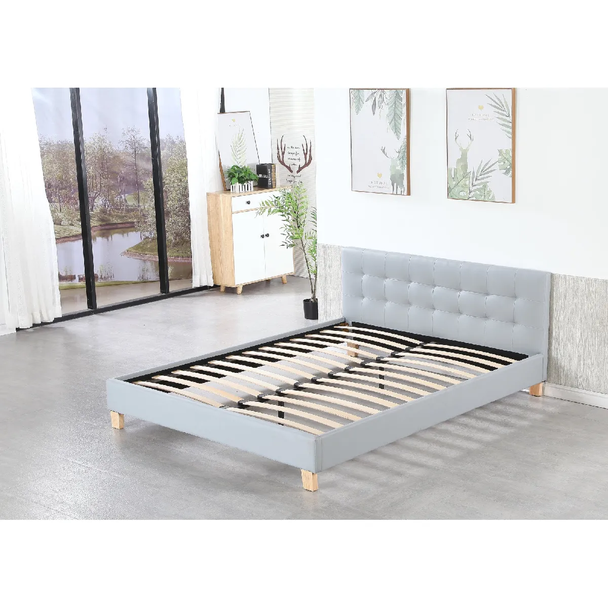 King of Dreams Lit avec Sommier Simili Gris - 90x190 cm