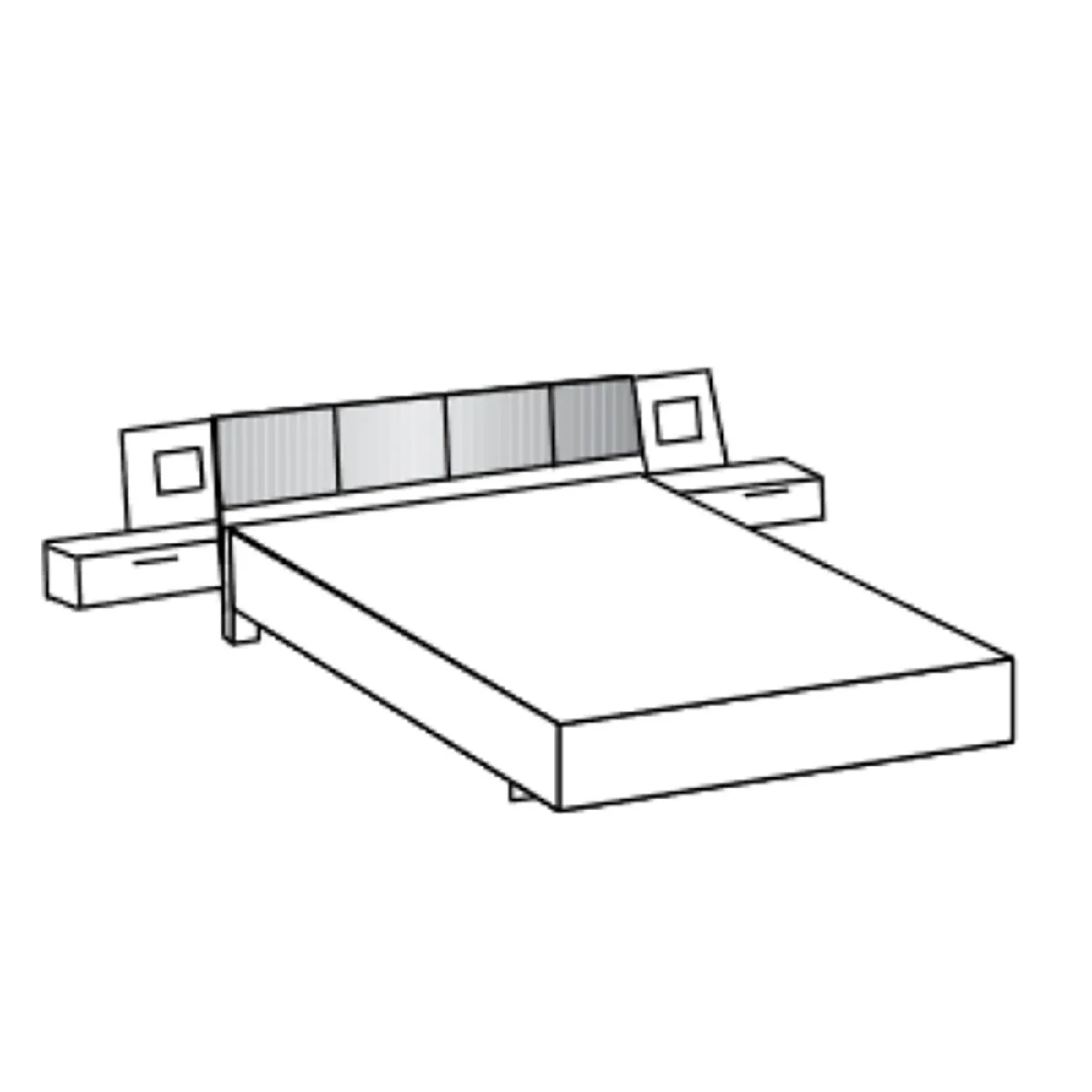 Pegane Lit adulte double Queen Size + 2 chevets - Gris graphite 160x200 cm