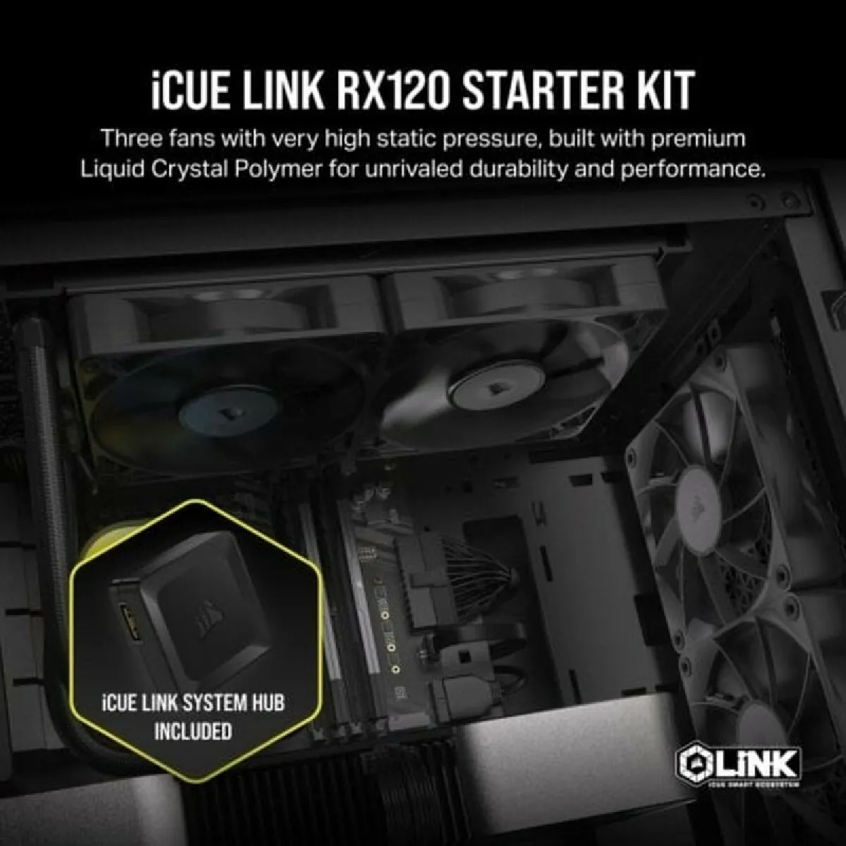 Corsair Noir Starter Kit - Icue Link Rx120 120Mm Pwm Fans