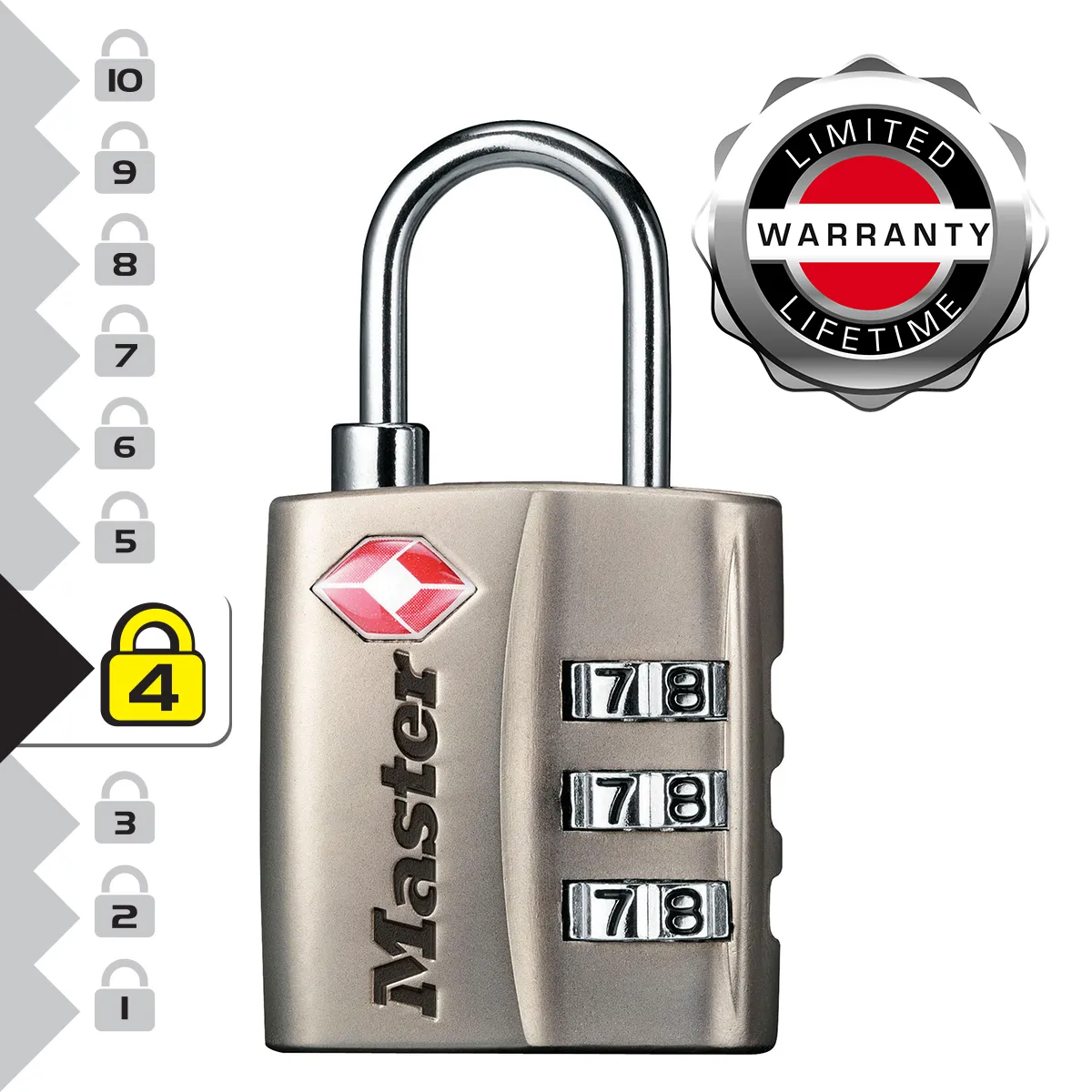 Master Lock Gris 4680Eurdnkl Cadenas À Combinaison Tsa, 5,5 X 3 X 2,6 Cm