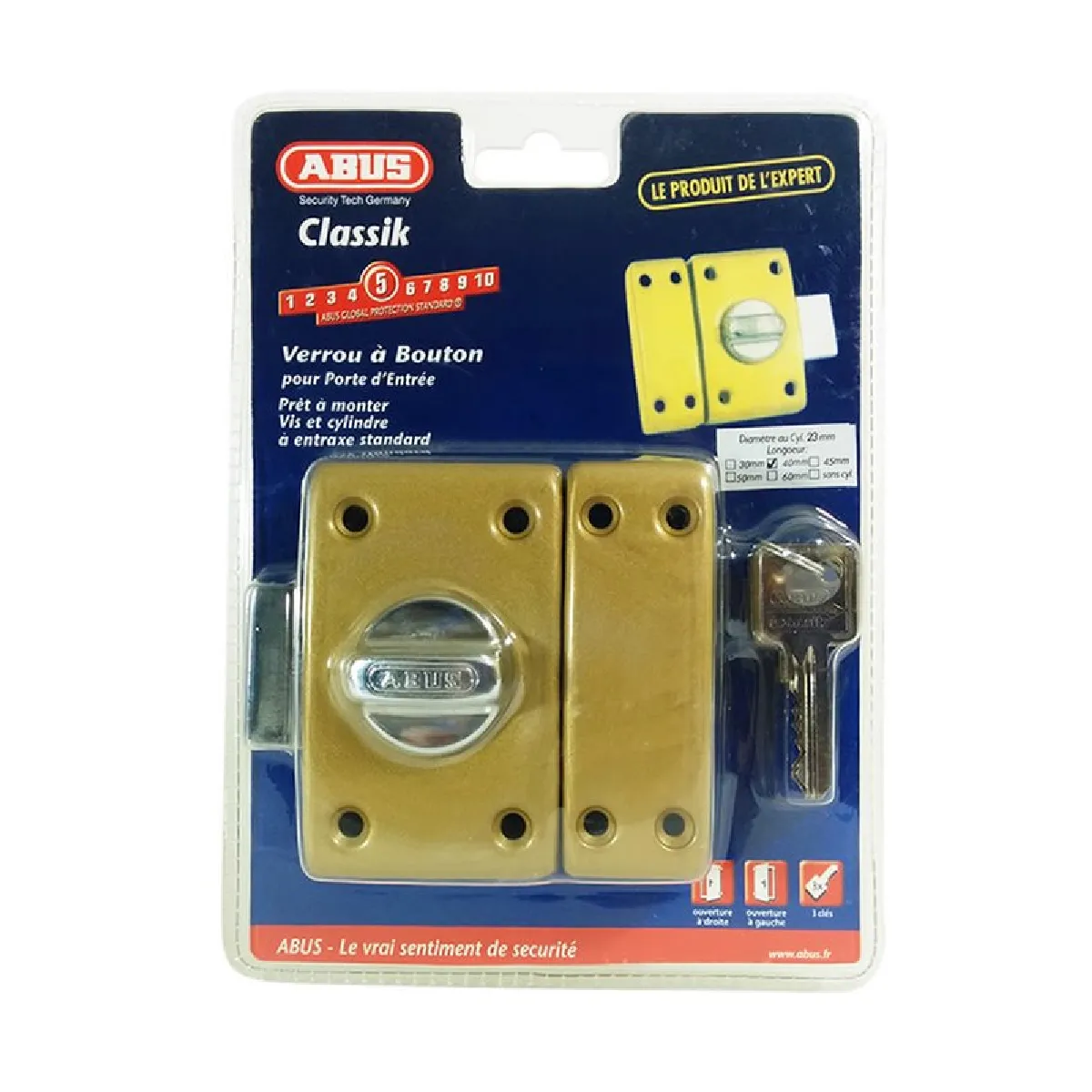 Abus Verrou de sécurité de porte à bouton CLKCB40BC - Cylindre 40mm - Niveau de sécurité 5