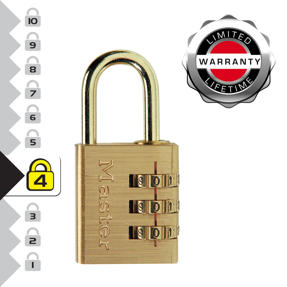Master Lock 630EURD Cadenas à Combinaison à 3 Chiffres en Aluminium et Finition Laiton, Doré, 6,5 x 3 x 1,5 cm Master Lock 630EURD Cadenas à Combinaison à 3 Chiffres en Aluminium et Finition Laiton, Doré, 6,5 x 3 x 1,5 cm