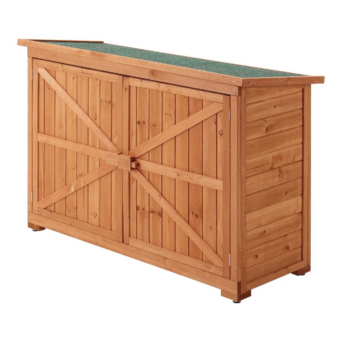 Coffre de Rangement à 2 Portes en Sapin pour Extérieur Meuble de Jardin à Toit Bitumé Range Bûches 88 x 128 x 50 cm Naturel