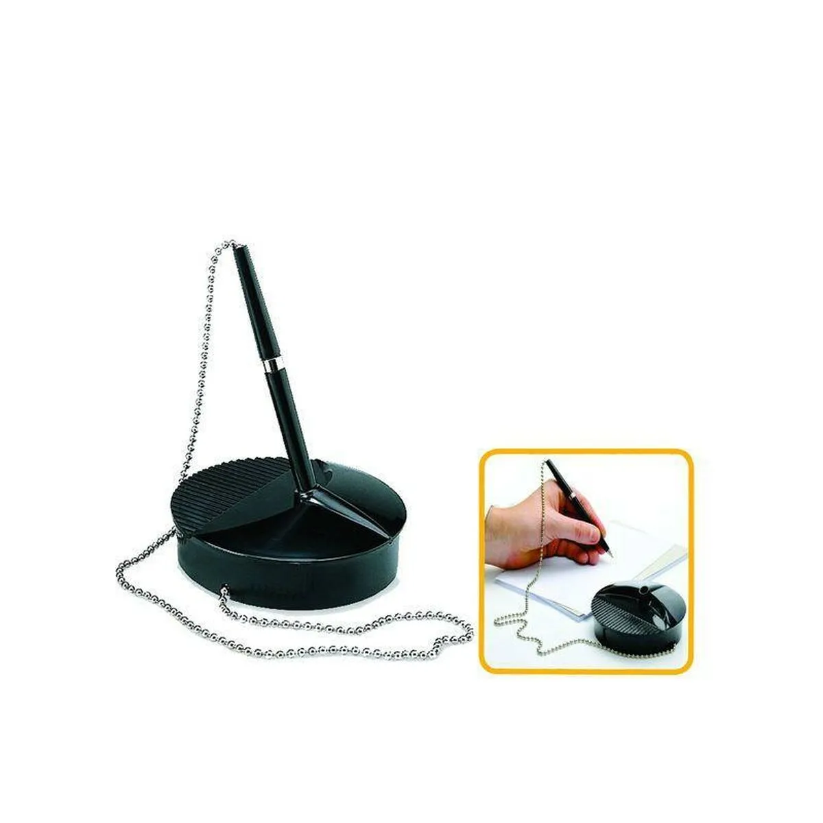 Fellowes Stylo Sur Socle Noir 9821502, rechargeable avec protection antibactérienne, chaînette chromée