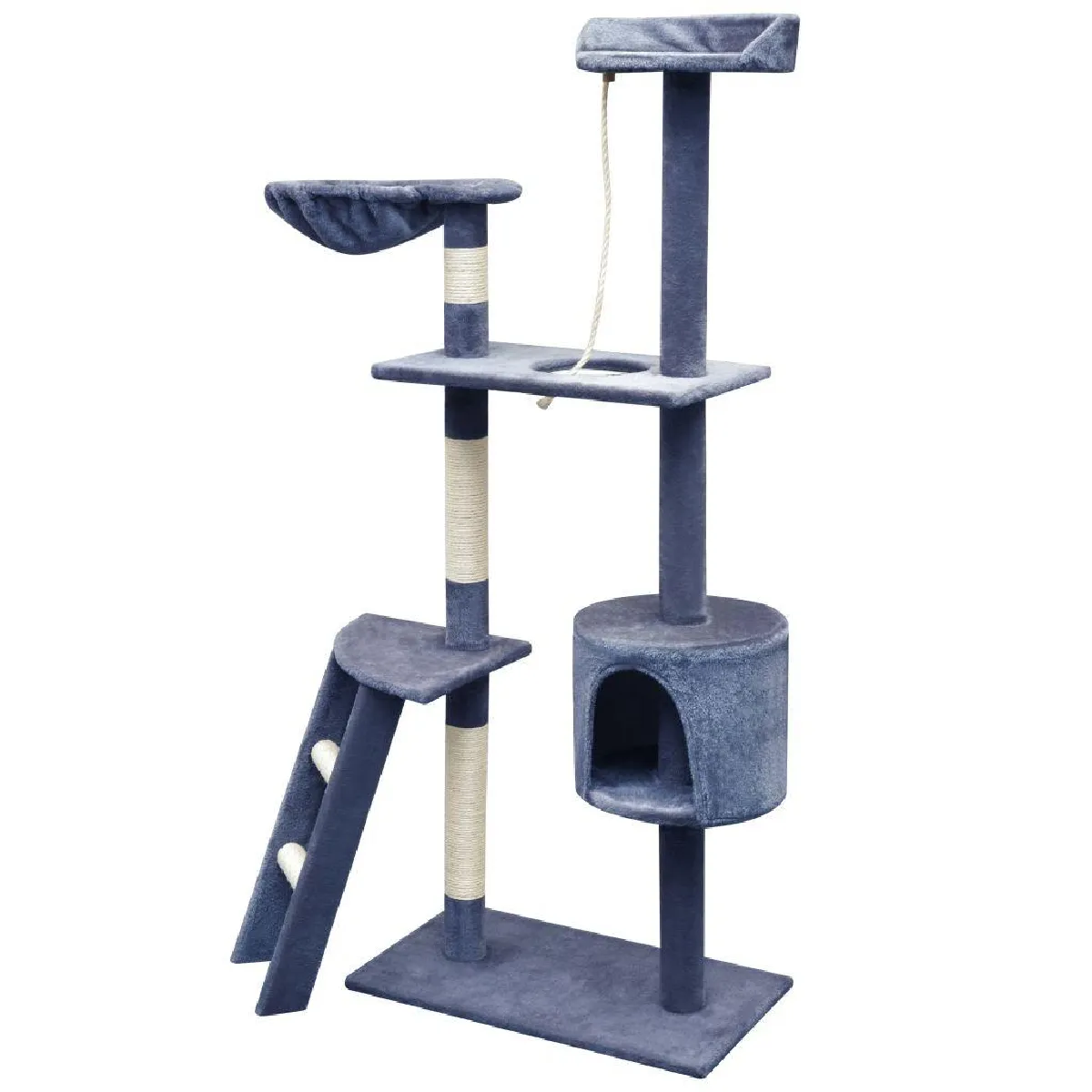 Arbre &agrave; chat griffoir grattoir niche jouet animaux peluch&eacute; en sisal 150 cm bleu fonc&eacute; 3702083 