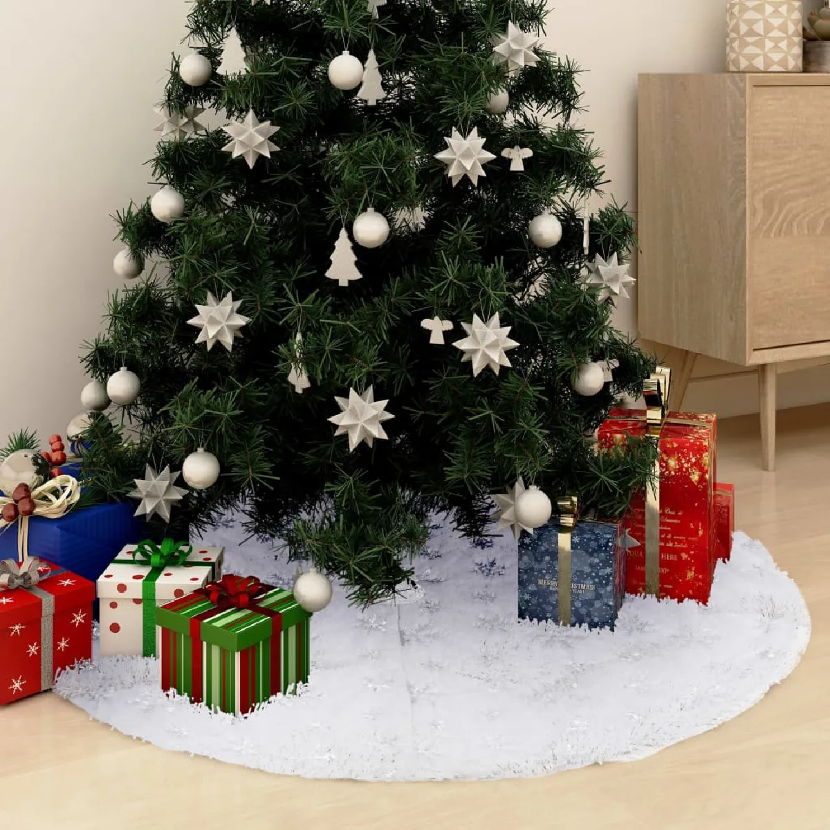 VidaXL Jupe de sapin de Noël de Luxe - Blanc - 150 cm VidaXL Jupe de sapin de Noël de Luxe - Blanc - 150 cm