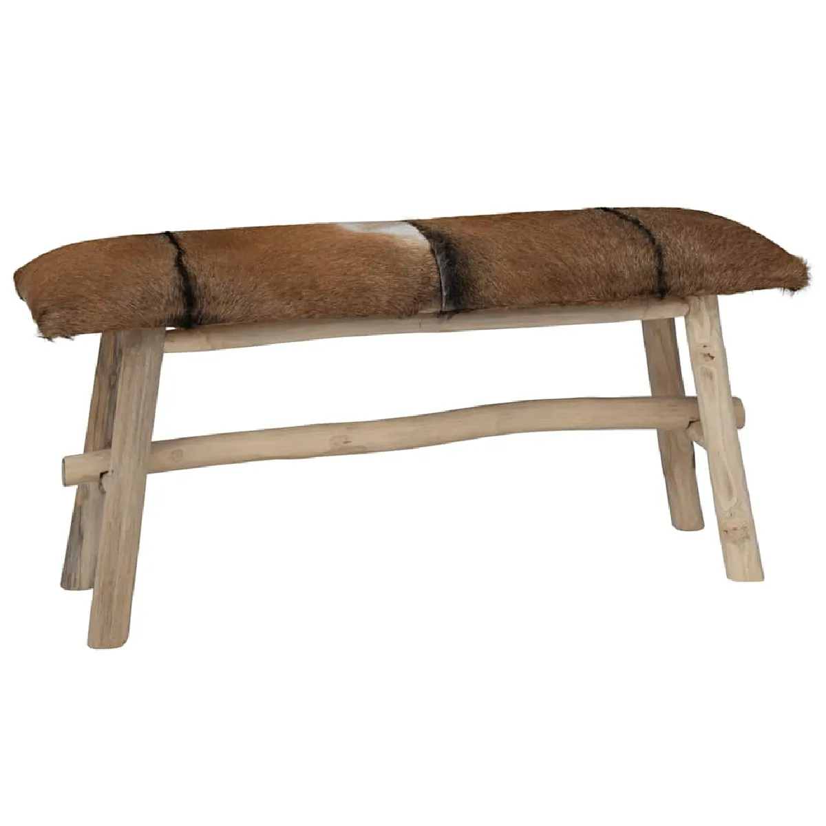 VIDAXL - Banc - Cuir Véritable et Teck - 100 x 30 x 45 cm - Image 2