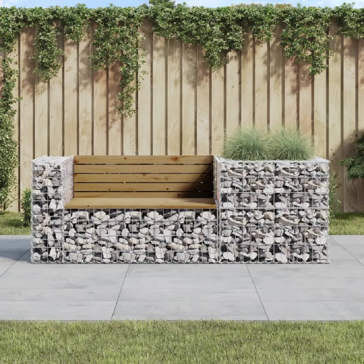 VidaXL Banc gabion bois de pin 347 cm - vue 4