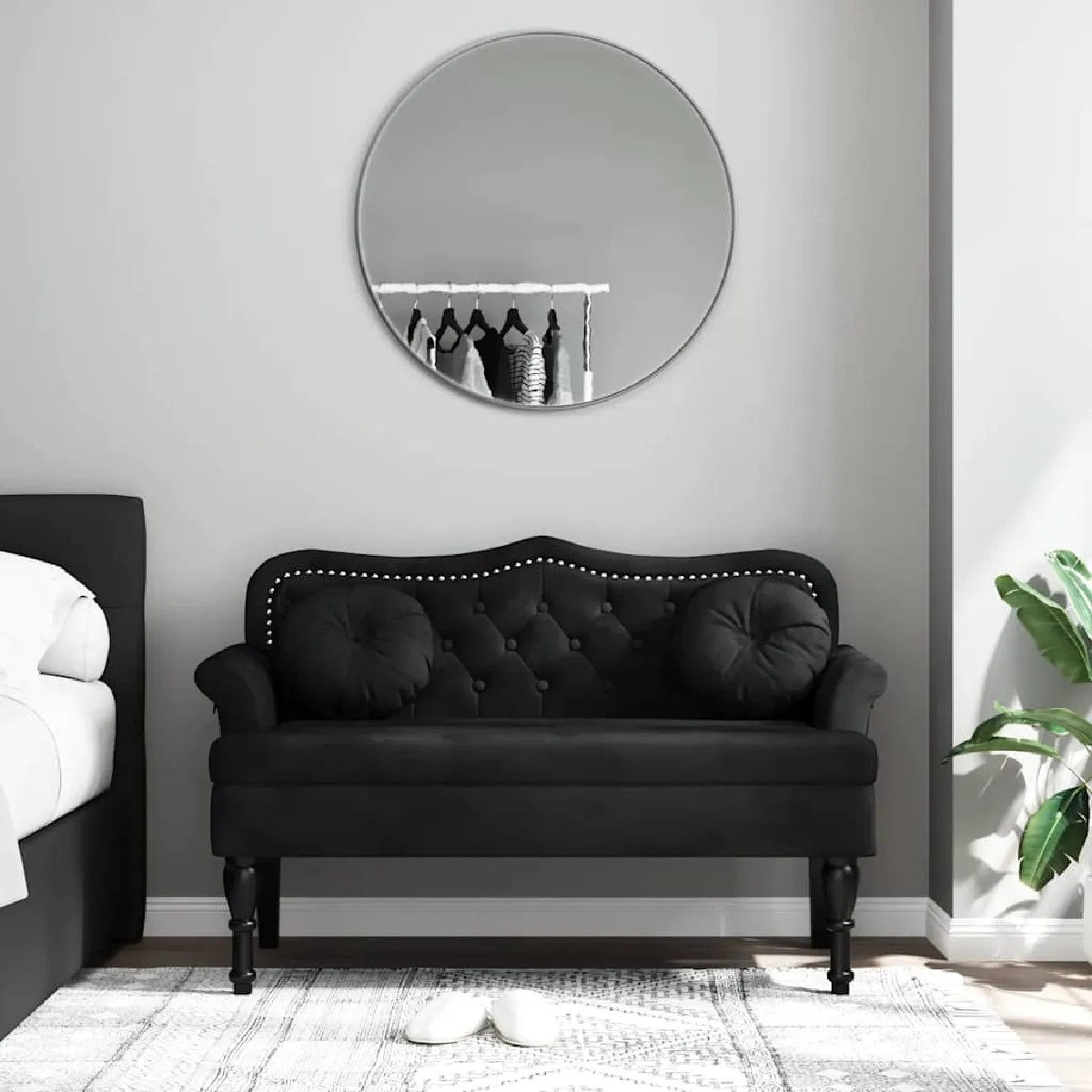 Vidaxl Noir Banc Avec Coussins 120,5X65x75 Cm Velours - Image 3