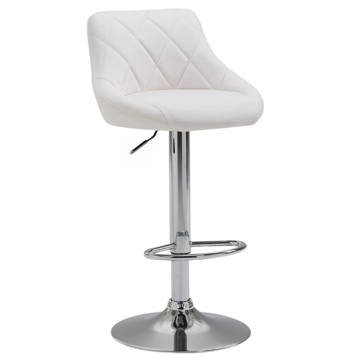 Tabouret de bar en simili-cuir blanc pivotant avec repose-pieds coutures decoratives