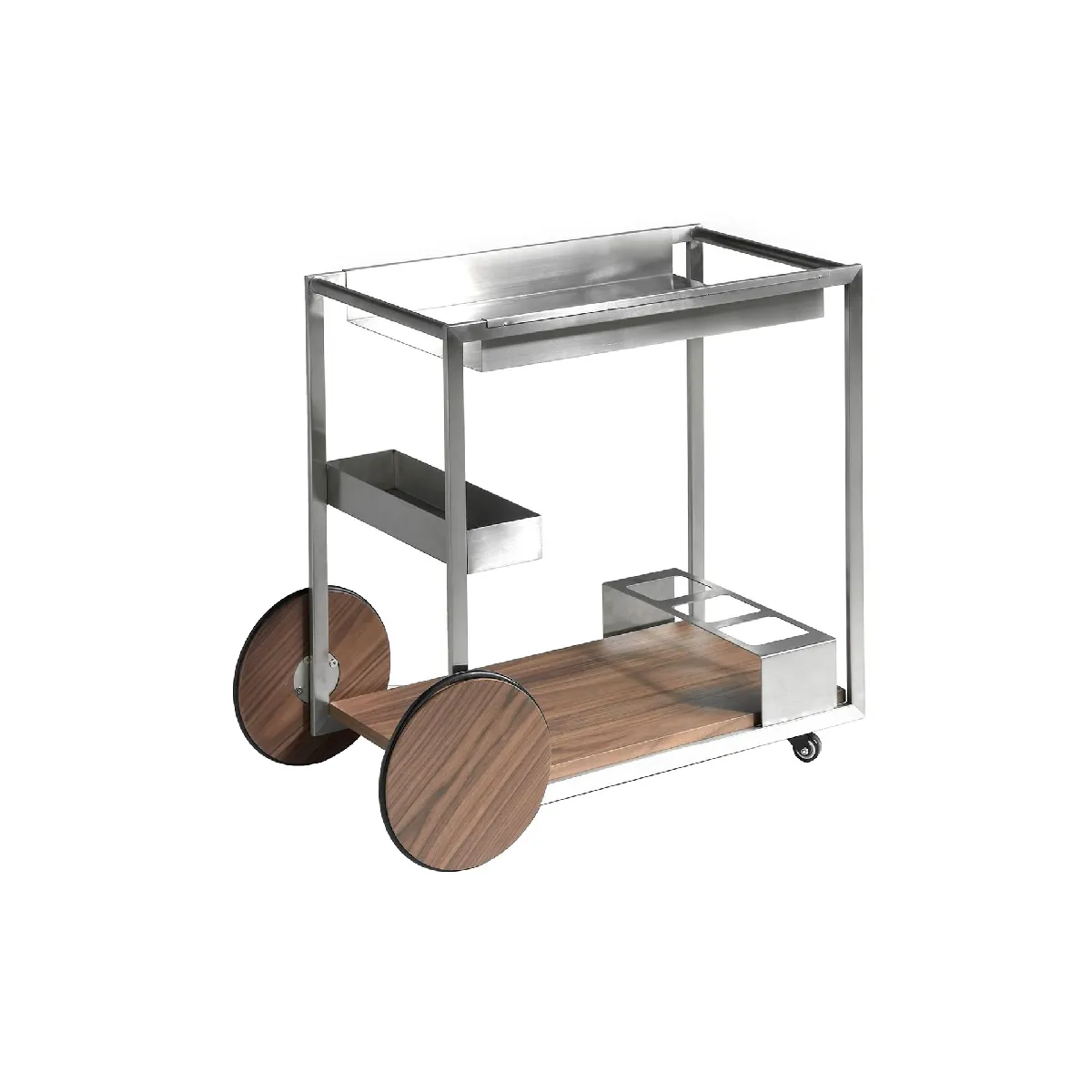 Chariot minibar en acier et noyer