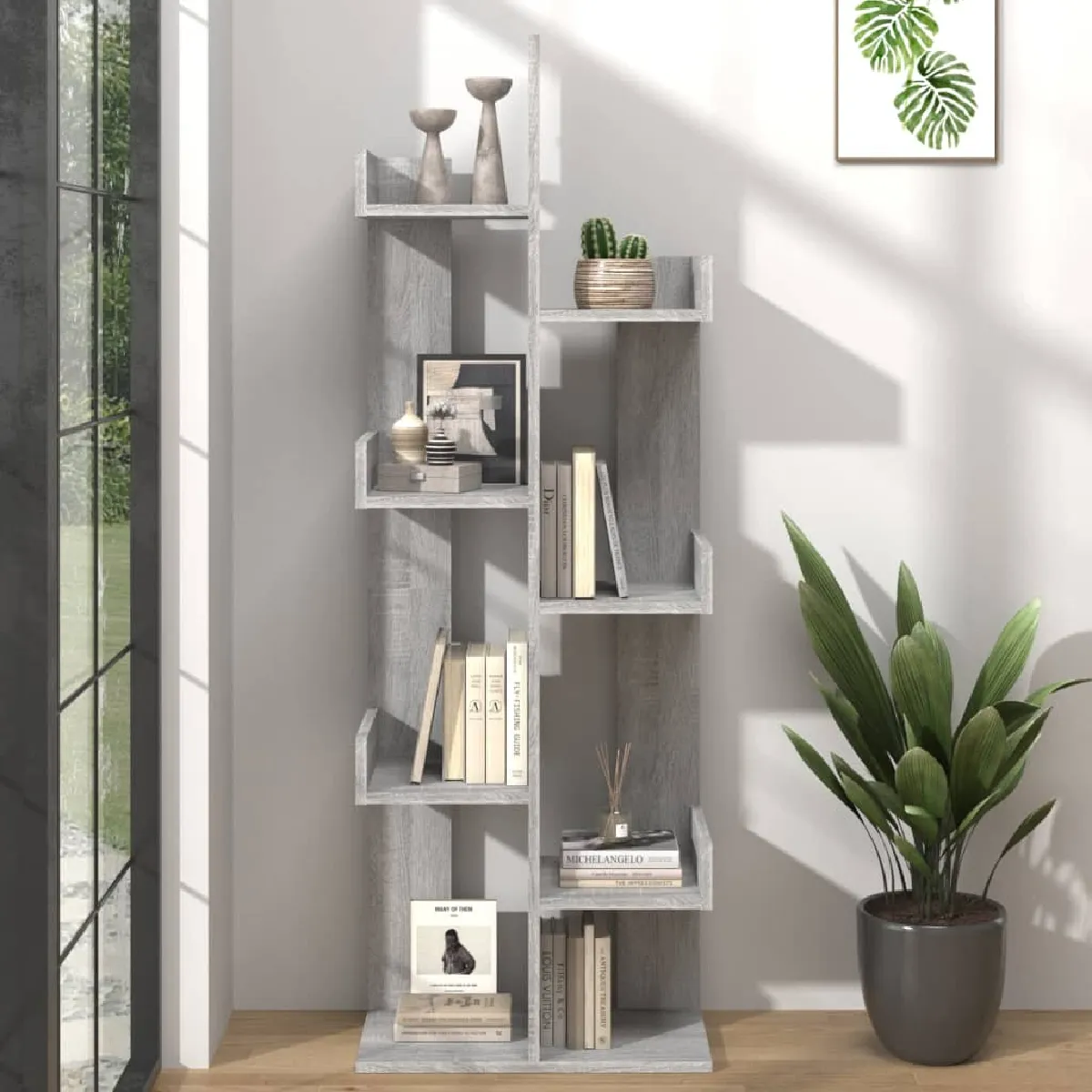 Vidaxl Bibliothèque forme arbre gris 48x25,5x140 cm bois d'ingénierie