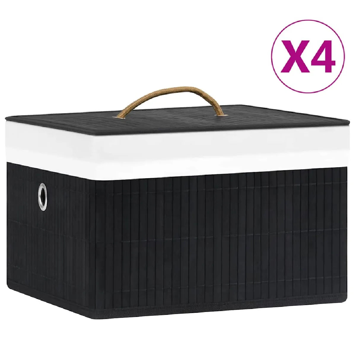 Vidaxl Noir Boîtes De Rangement En Bambou 4 Pcs - Image 3