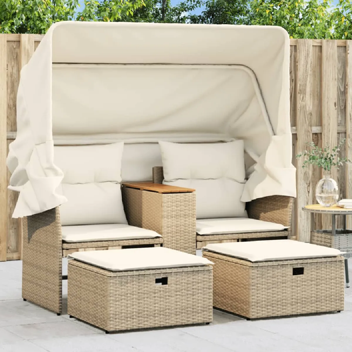 vidaXL Canapé de jardin 2 places avec auvent - Beige