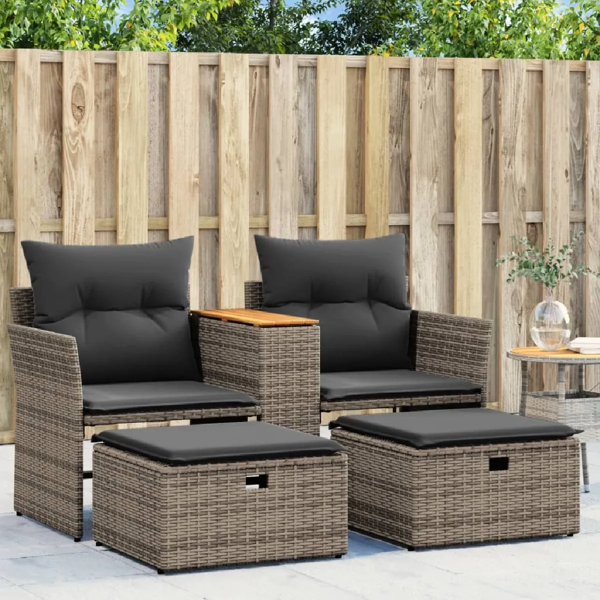 vidaXL Canapé de jardin 2 places avec tabourets