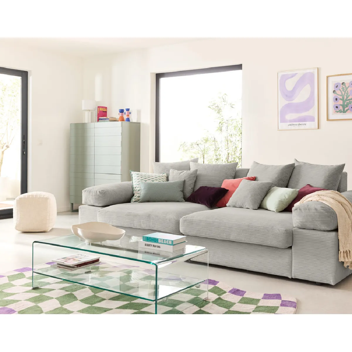 Lisa Design Gris/Clair Canapé Droit 4 Places Aspen