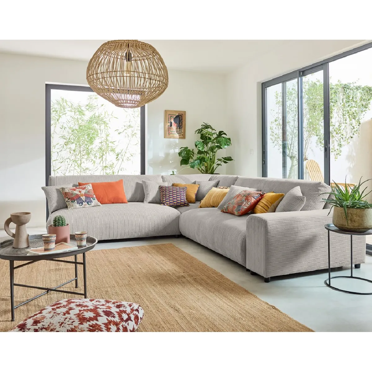 BestMobilier - Canapé d'angle modulable - Garance - 6 places - Velours - Gris clair - Image 2
