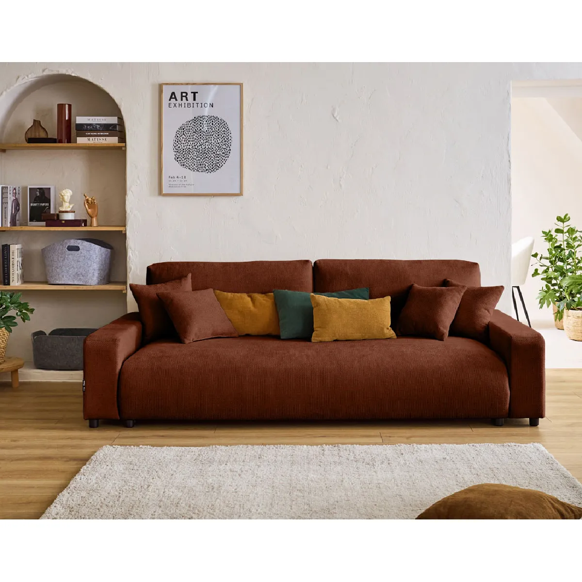 Lisa design canapé droit convertible 3 places - Terracotta