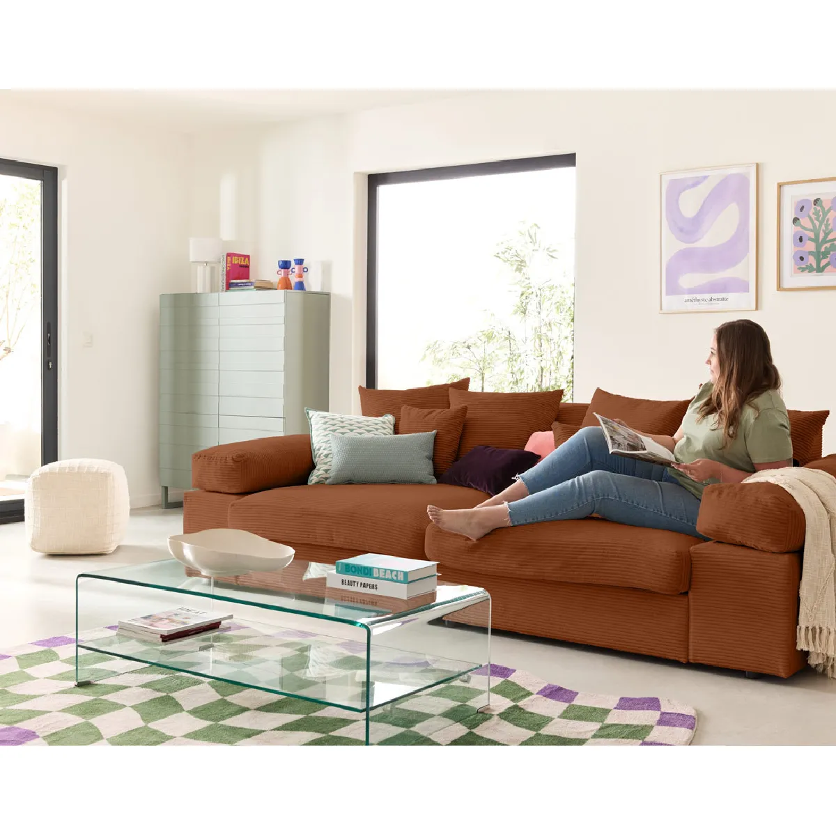 Canapé Convertible 3 Places Berlin - Style Scandinave Velours Bleu Canard - Pieds En Bois - Dimensions 183x86x84 Cm - Livraison Sur RDV