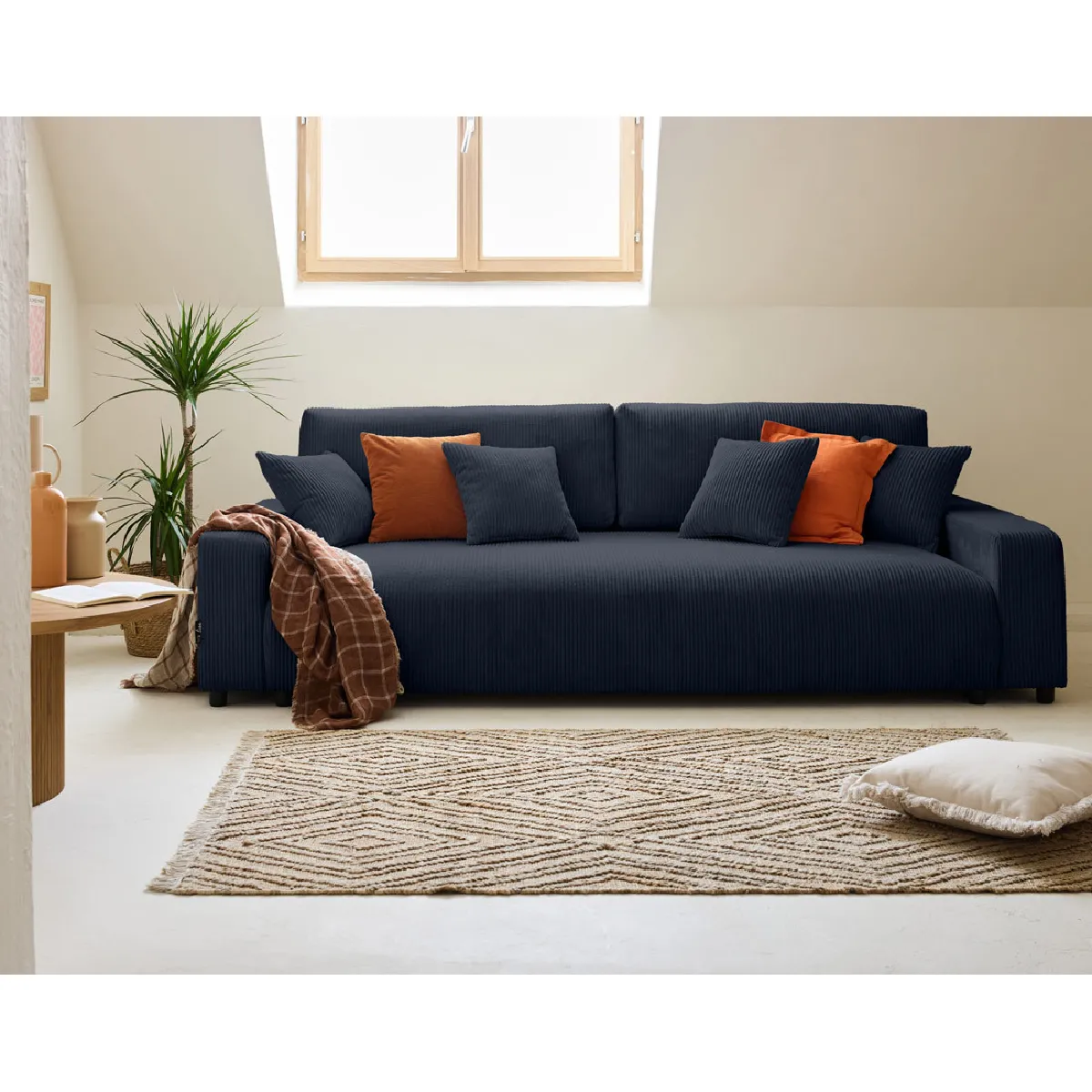 Lisa design Canapé droit convertible – Bleu marine Lisa design Canapé droit convertible – Bleu marine