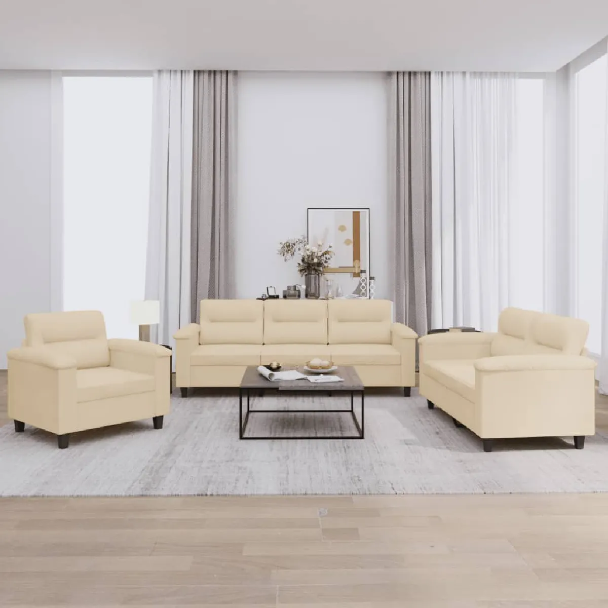 vidaXL Ensemble 3 pcs Crème - vue 2