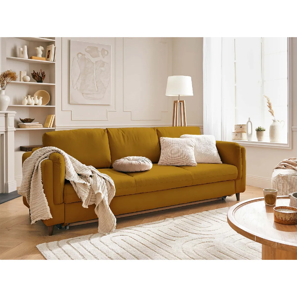 Lisa Design Jaune Brooke - Canapé 3 Places - Convertible - En Velours