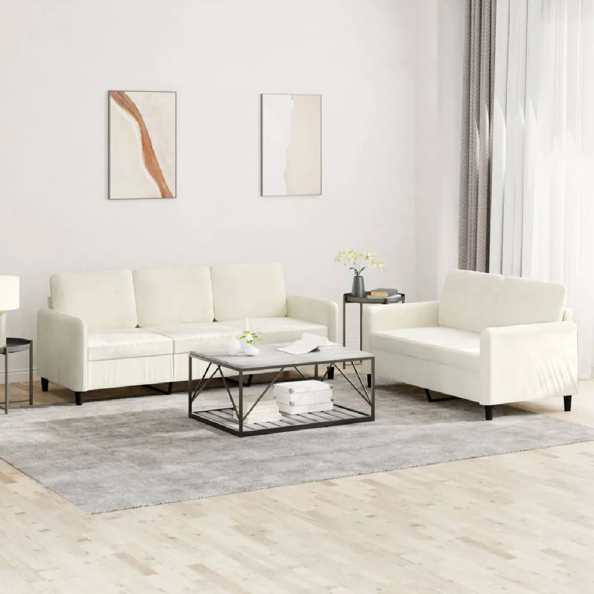 Non Communiqué Multicolore Ensemble De Canapés 2 Pcs Crème Velours - Image 3