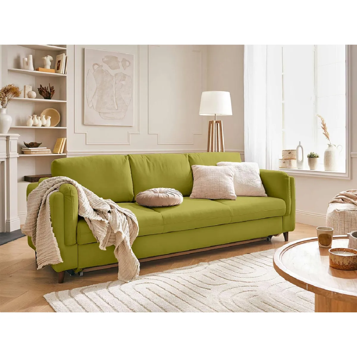 BestMobilier - Canapé 3 places - Convertible - Velours - Vert - Image 2