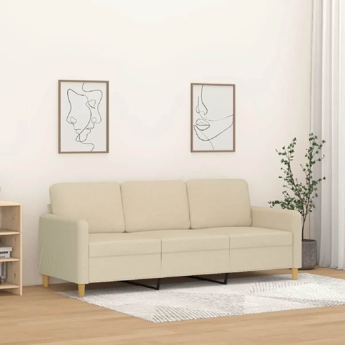 vidaXL Canapé à 3 places Crème - vue 3