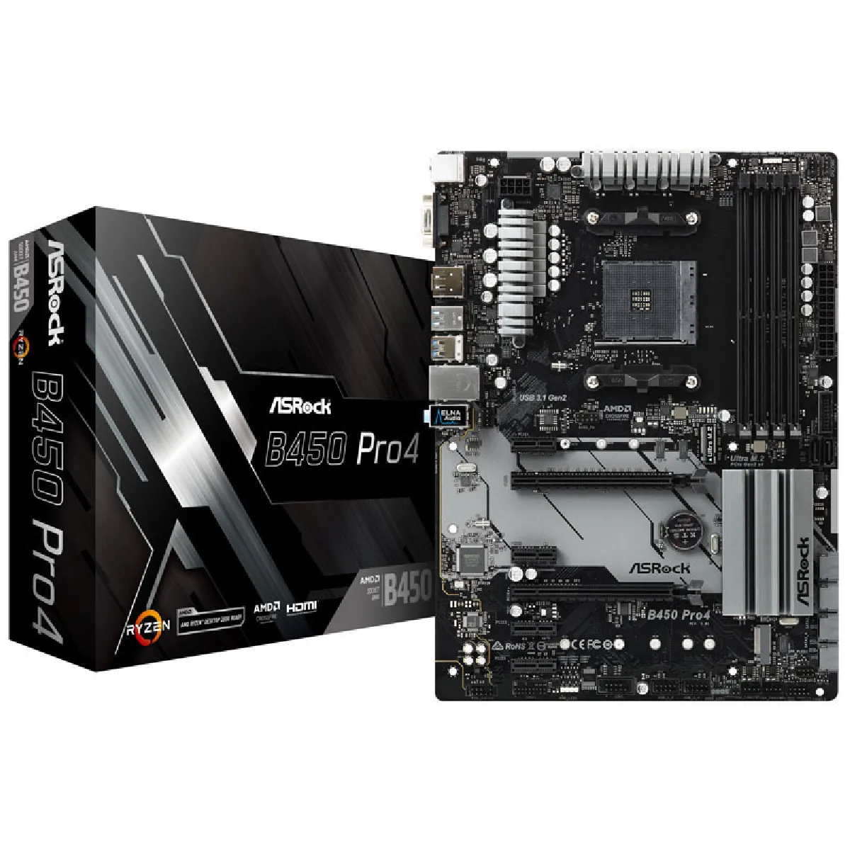 ASROCK  B450-Pro 4 - Carte m&egrave;re ATX - Socket AM4