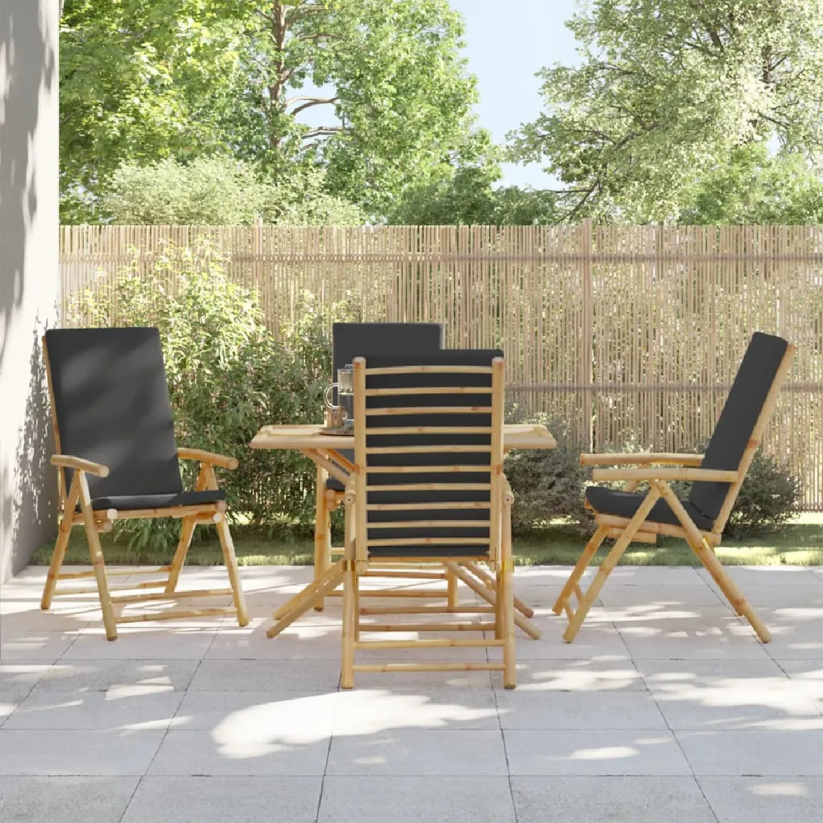 vidaXL Lot de 4 Chaises Inclinables de Jardin Pliantes avec Coussins Sièges avec Accoudoirs Fauteuils avec Dossier de 3208929 - vue 2