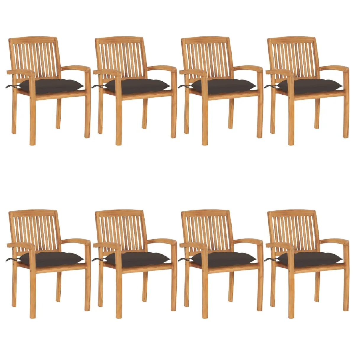 vidaXL lot de 8 chaises empilables Teck solide - vue 2