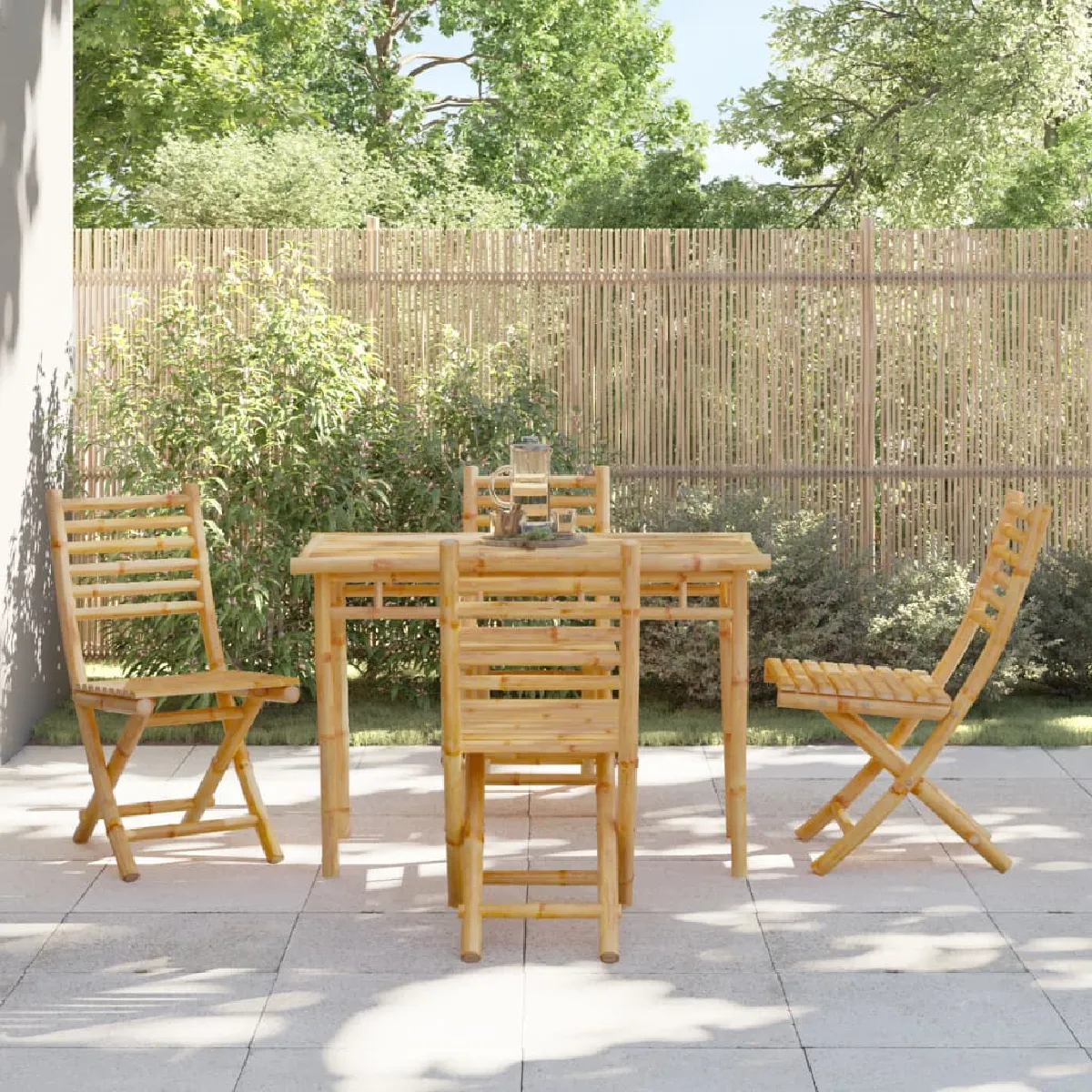 vidaXL Chaises pliables de jardin bambou Lot de 2 avec coussins - vue 5