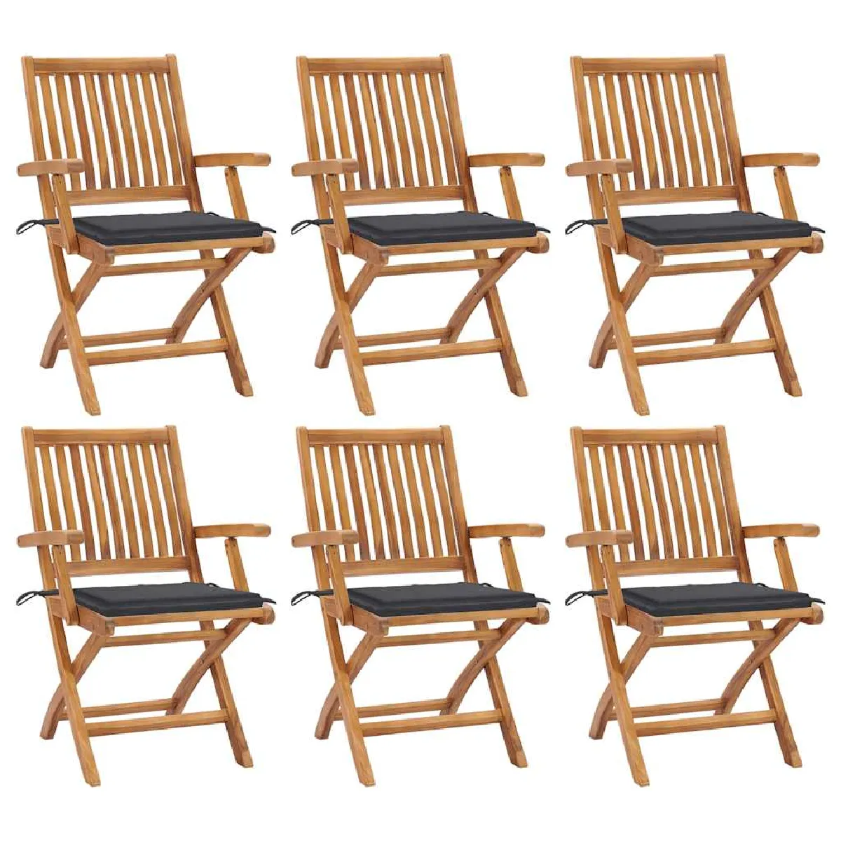 Non Communiqué Bois De Teck Vidaxl Chaises Pliables De Jardin Avec Coussins 6 Pcs - Image 3