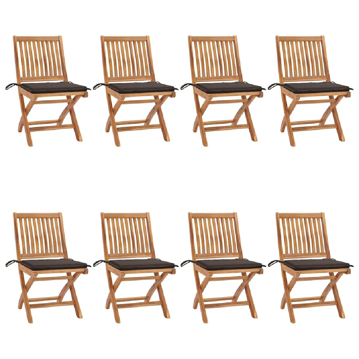 Non Communiqué Vidaxl Lot De 8 Chaises Pliables De Jardin Avec Coussins, Sièges De Terrasse, Chaises De Salle À Manger, Meubles De Patio Extérieur, Teck Solide - Image 3