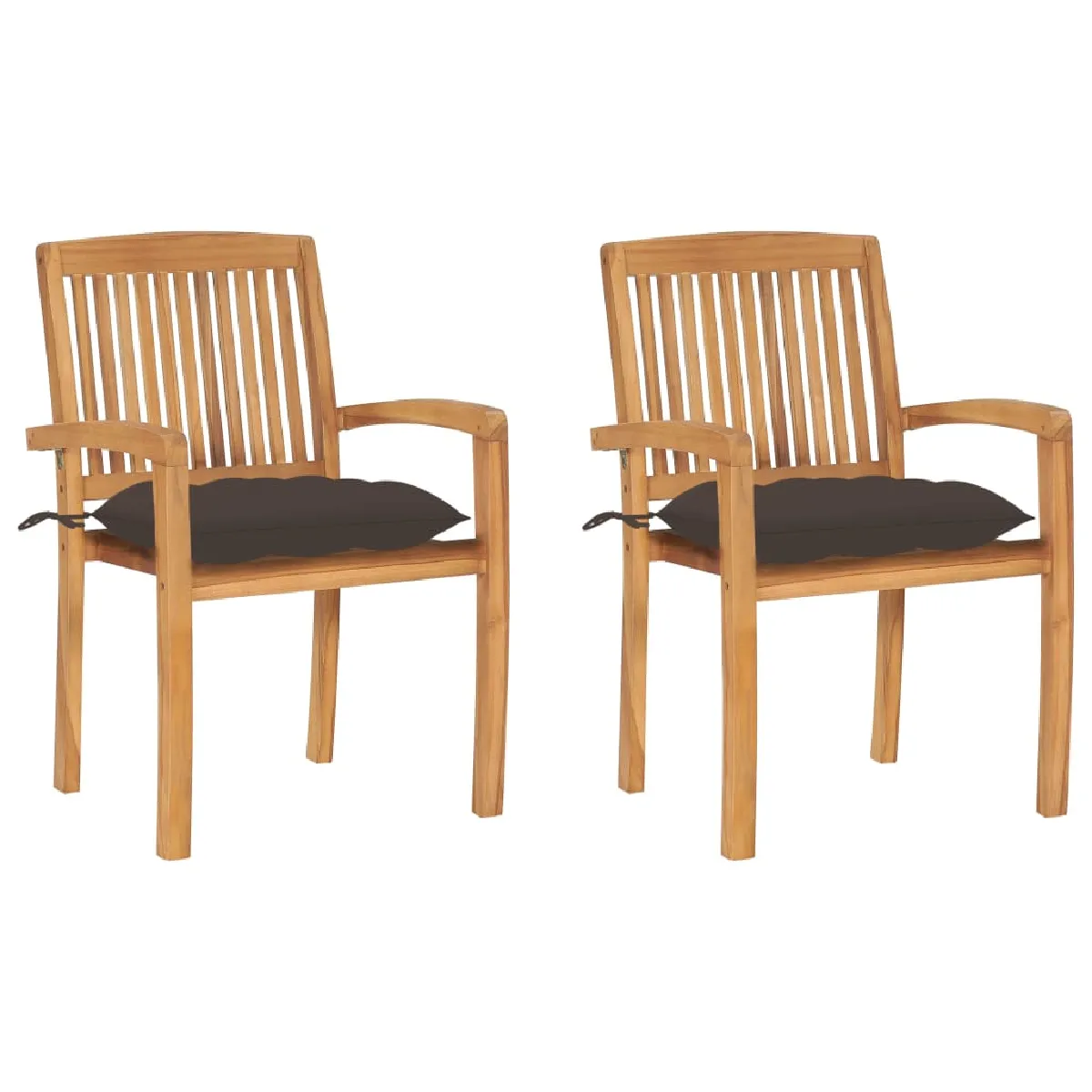 Non Communiqué Beige Lot De 2 Chaise Vidaxl En Bois Massif Empilable Non Pliable Exterieur H. 90 Cm Marron - Image 3