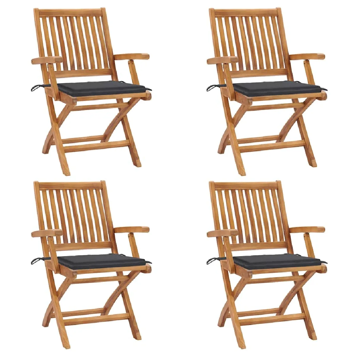 vidaXL Chaises pliables de jardin avec coussins 4 pcs Teck