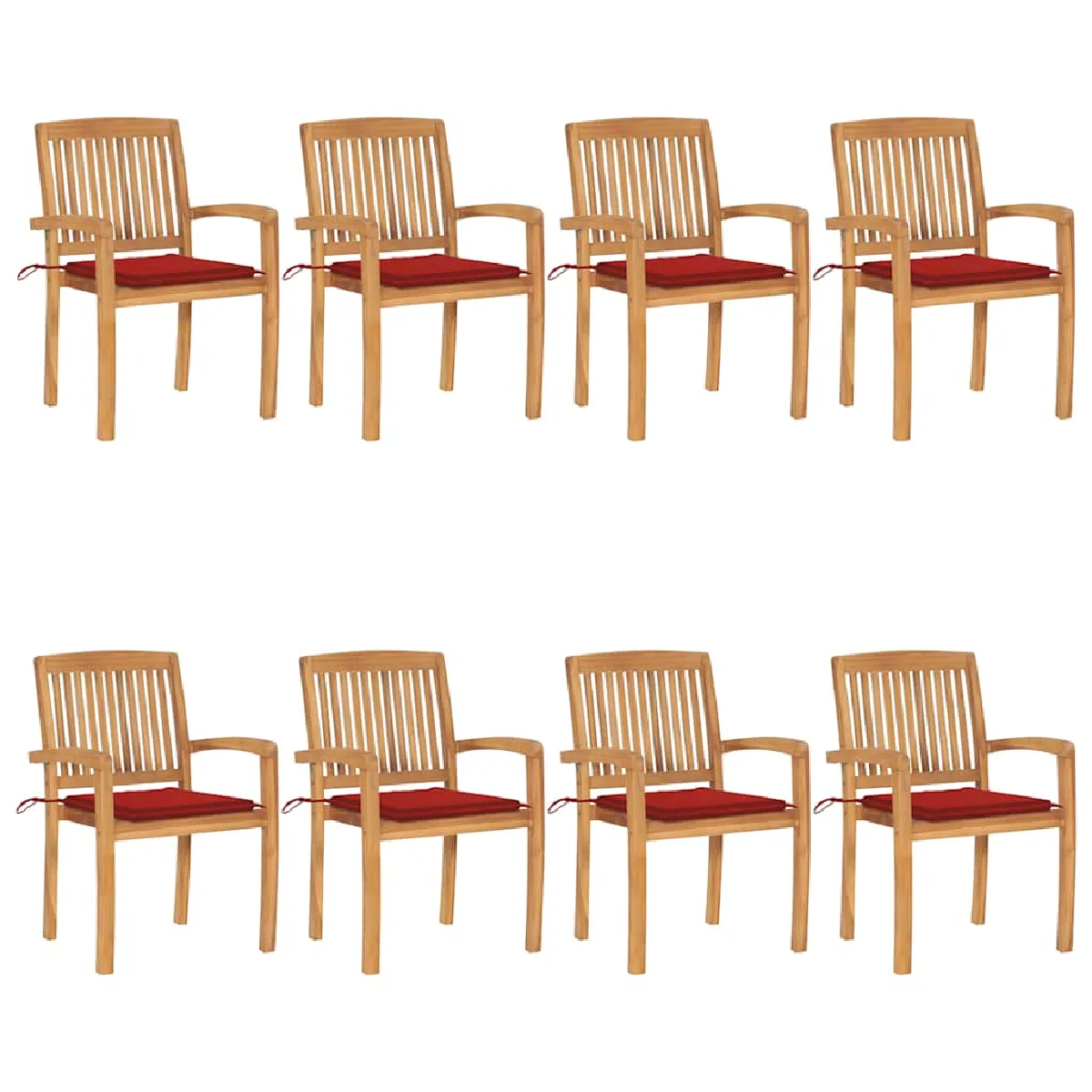 VIDAXL Chaises empilables 8 pièces avec coussins Teck