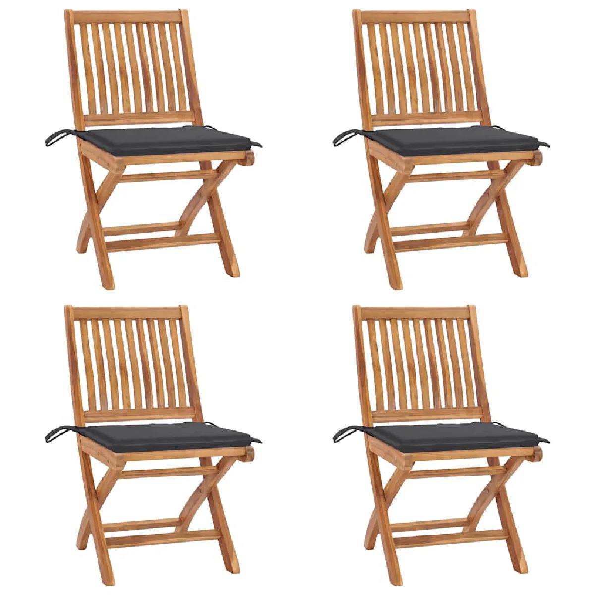 Non Communiqué Vidaxl Lot De 4 Chaises Pliables De Jardin Avec Coussins, Sièges De Terrasse, Chaises De Salle À Manger, Meubles De Patio Extérieur, Teck Solide - Image 3