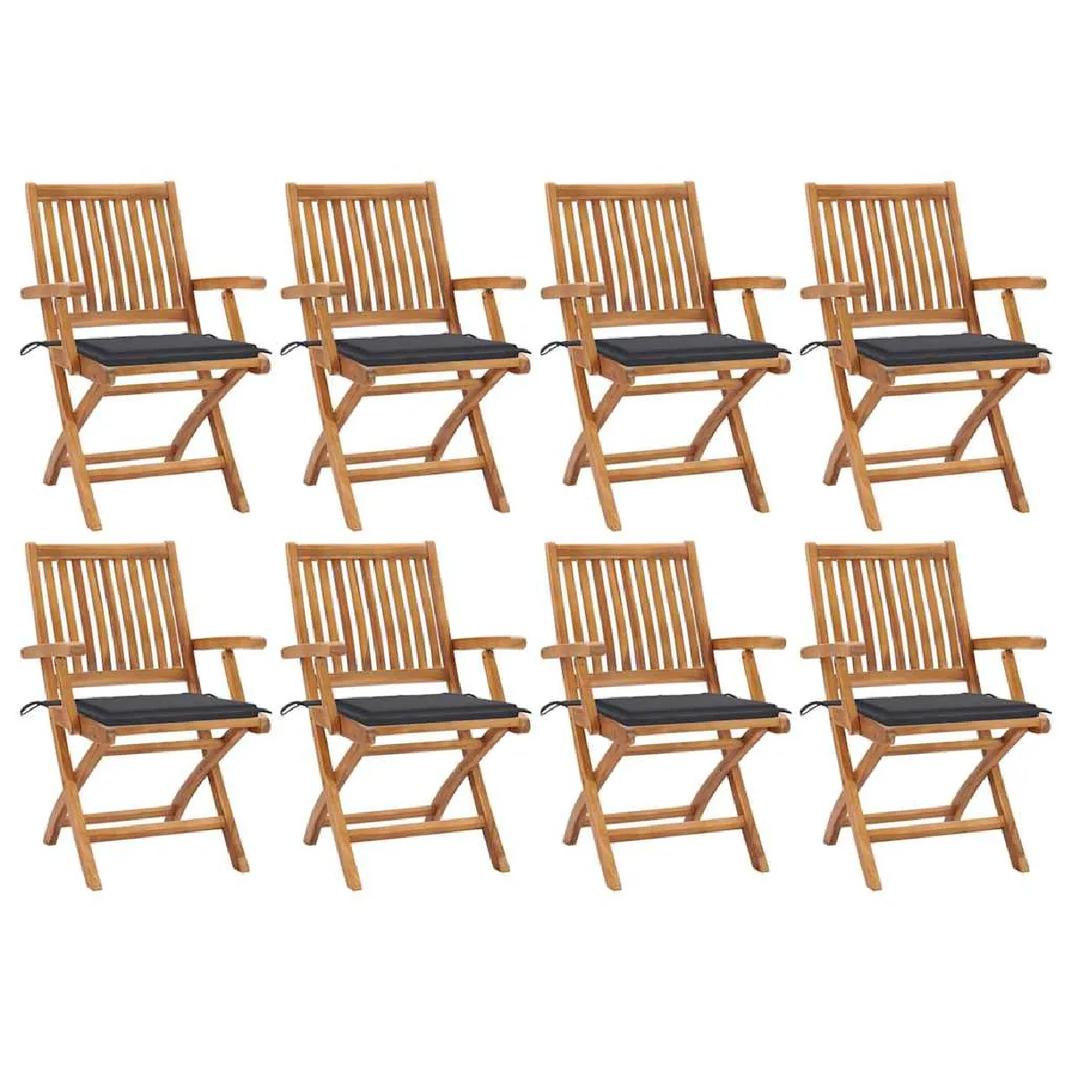 vidaXL - Ensemble de 8 Chaises Pliables de Jardin - Teck Solide - Image 3