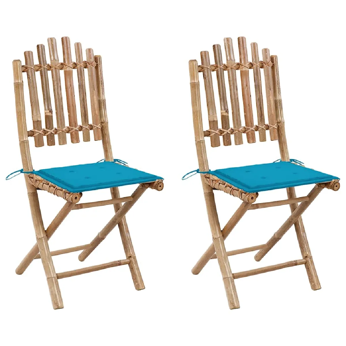 vidaXL Chaises pliables de jardin bambou Lot de 2 avec coussins - vue 5