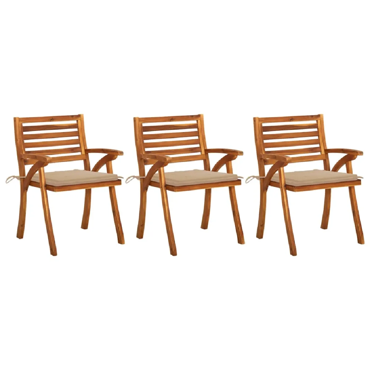 vidaXL Chaises à manger de jardin avec coussins lot de 3 Acacia massif - vue 2