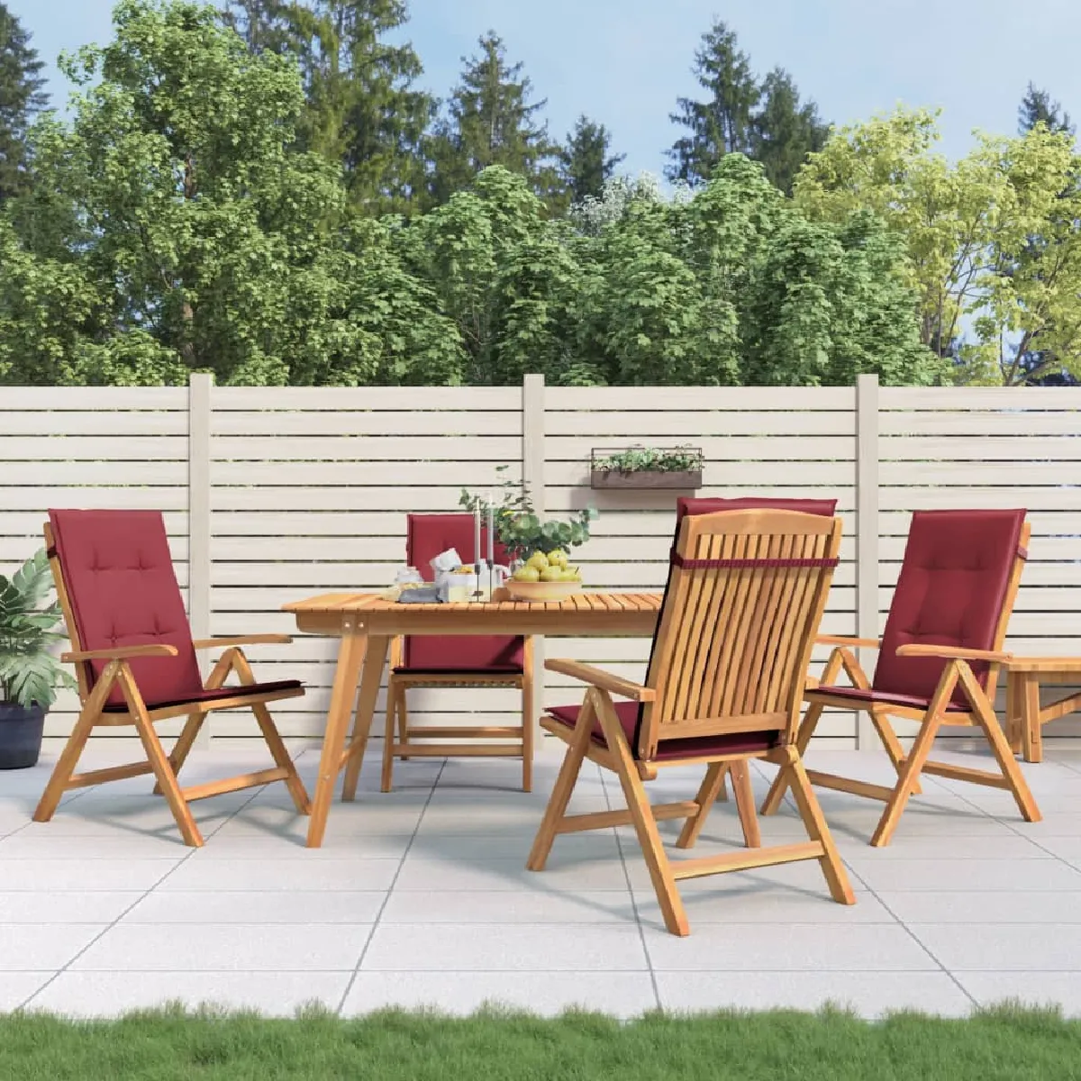 vidaXL Chaises de jardin inclinables lot de 4 et coussins Bois teck - vue 2